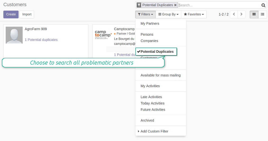 Filter customers duplicates