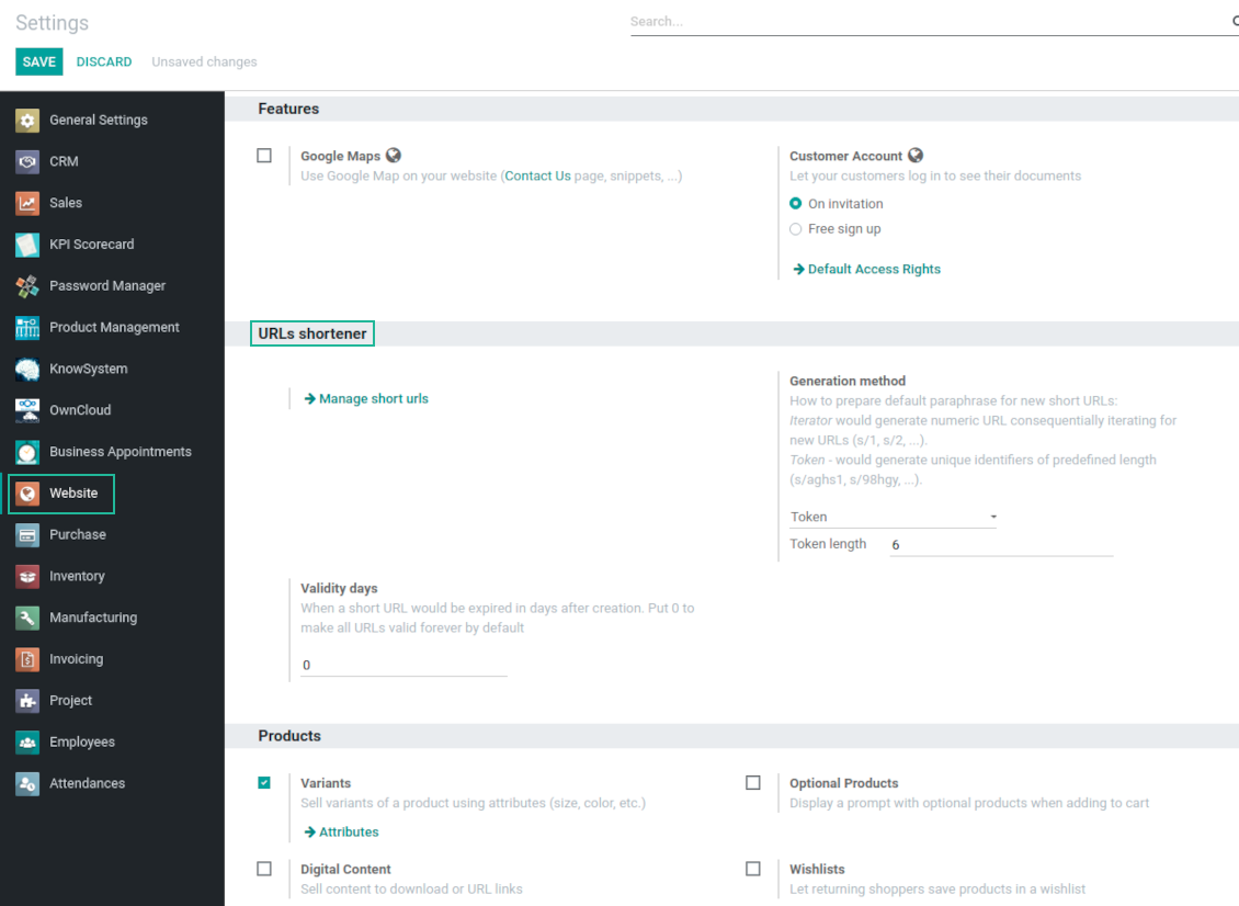 Settings for short urls