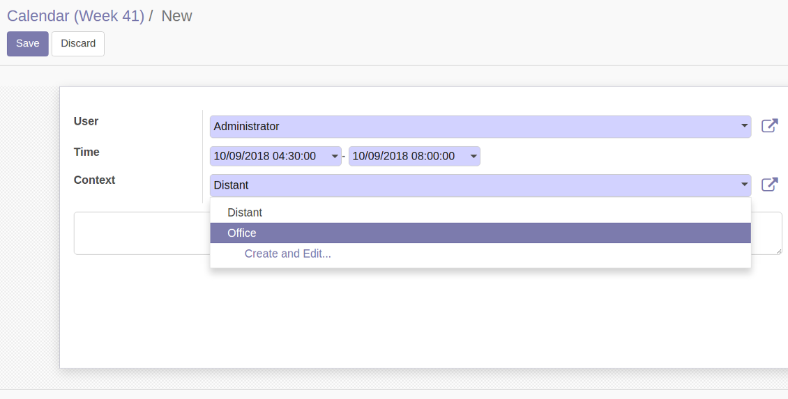 Time table contexts