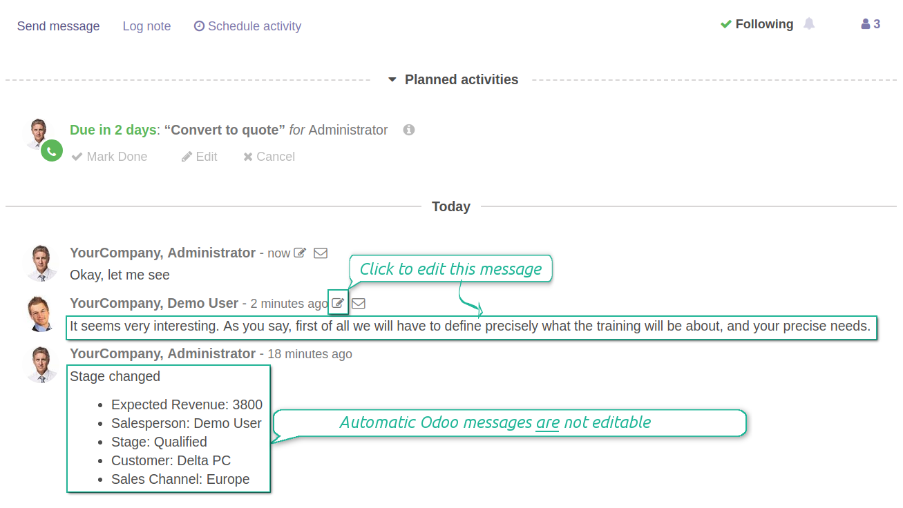 Click to change a message or note