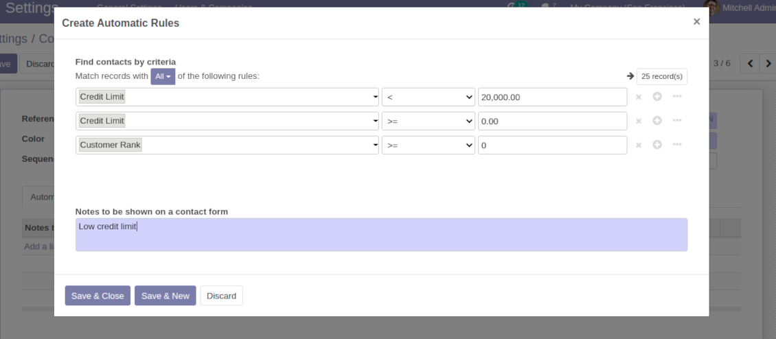 Multiple criteria in rules