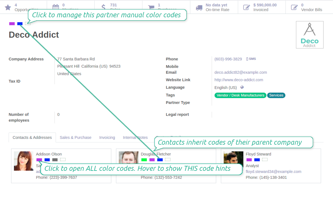Odoo contact form color boxes