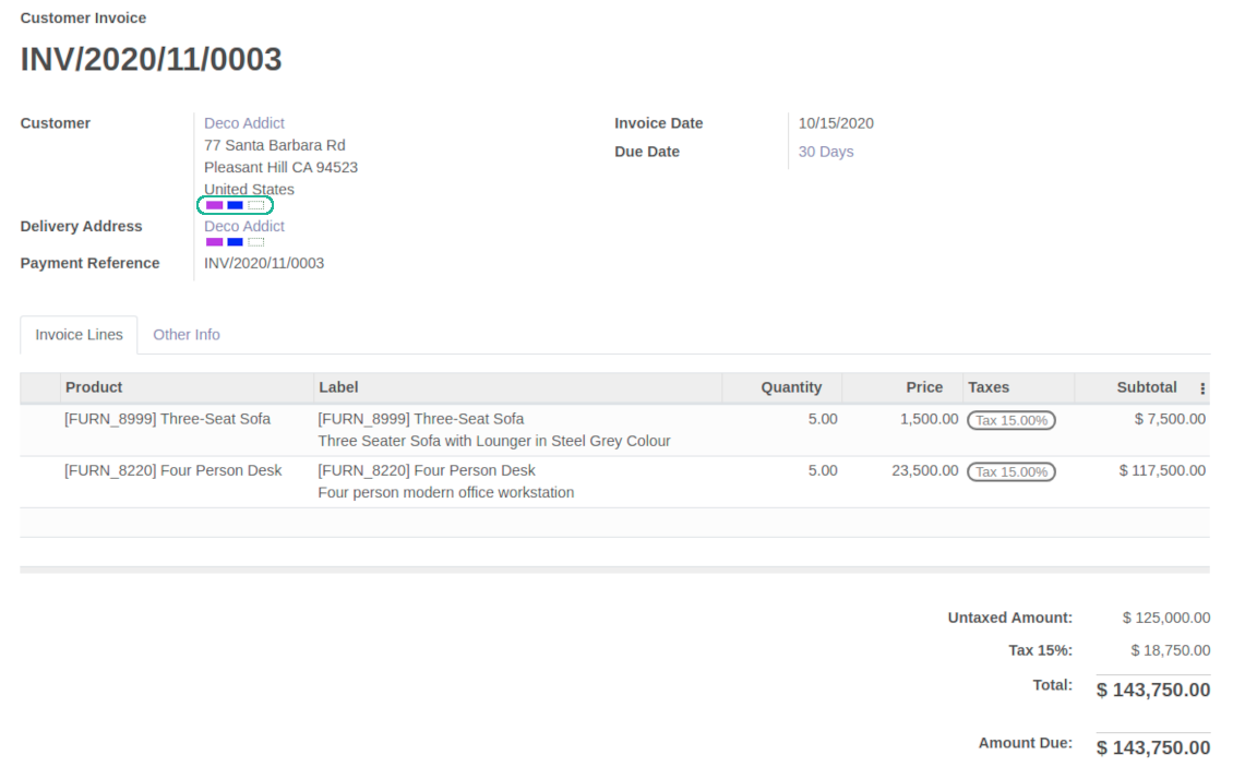 Invoice color boxes
