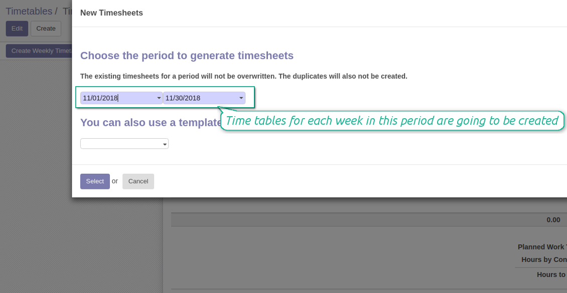 Mass time tables creation