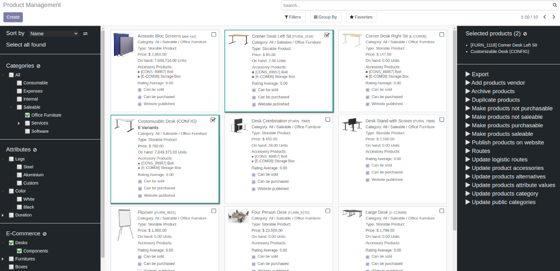 Product management interface overview