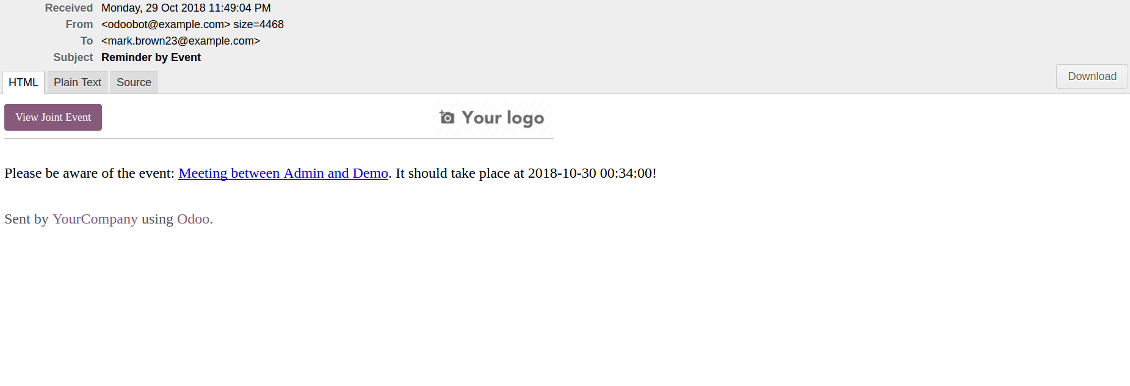 Email notification of joint event