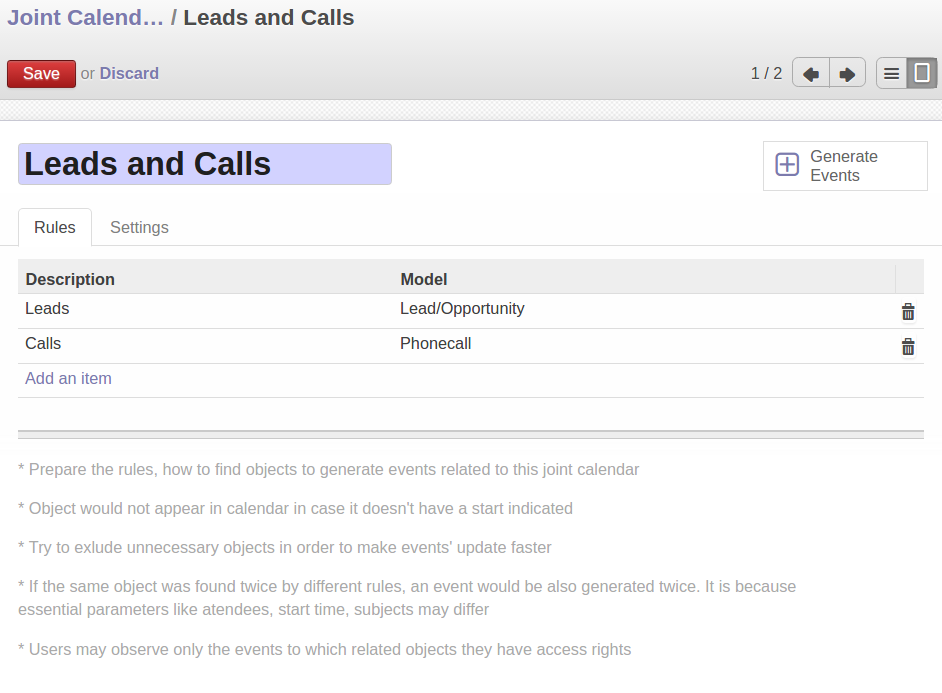 Odoo Joint Calendar Configurations