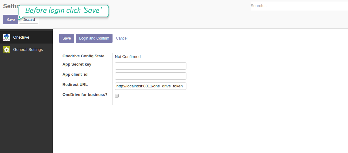 Configure Odoo for Onedrive personal