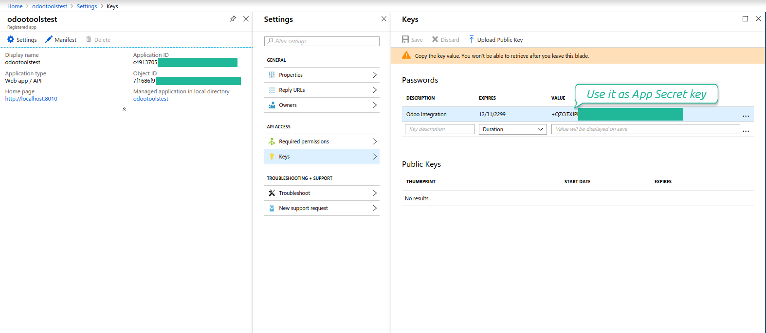 Onedrive Odoo secret key