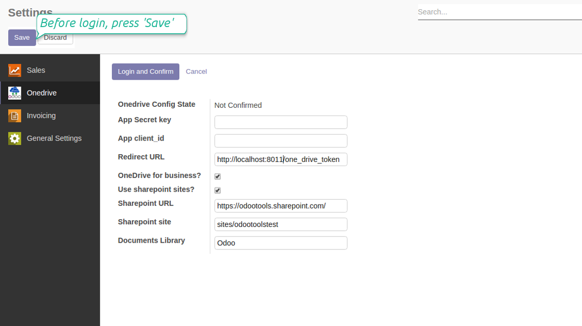 Configure Odoo for Onedrive