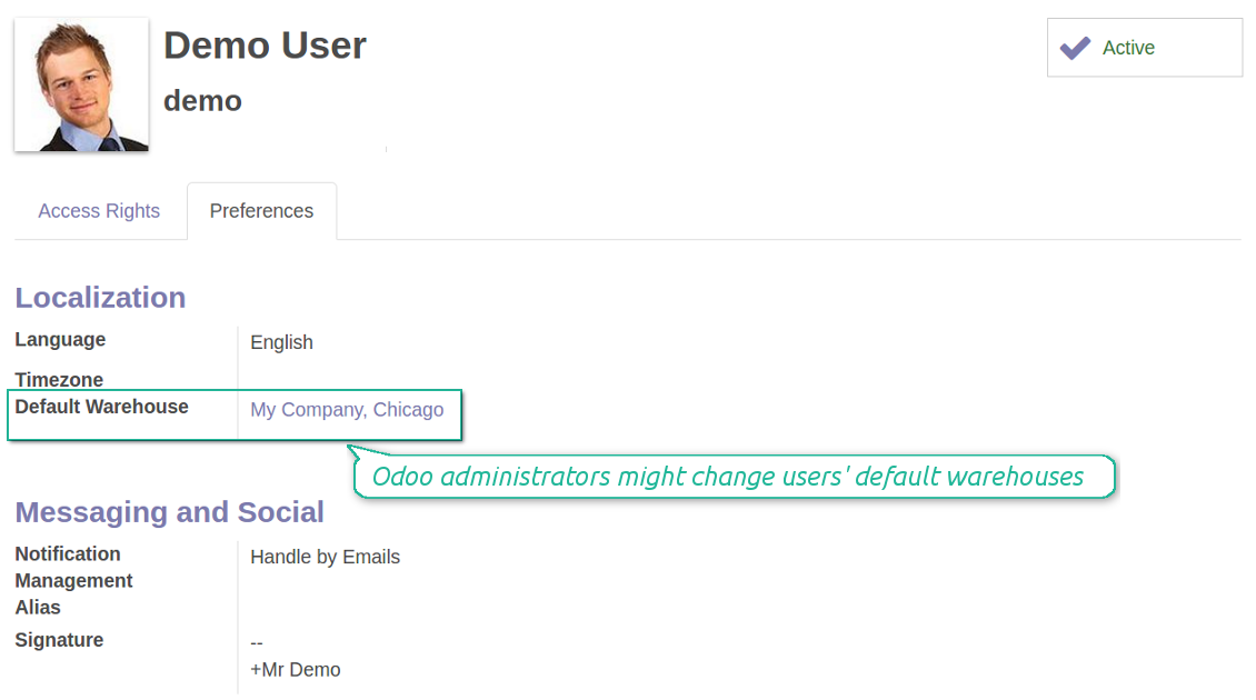 User is linked to warehouse