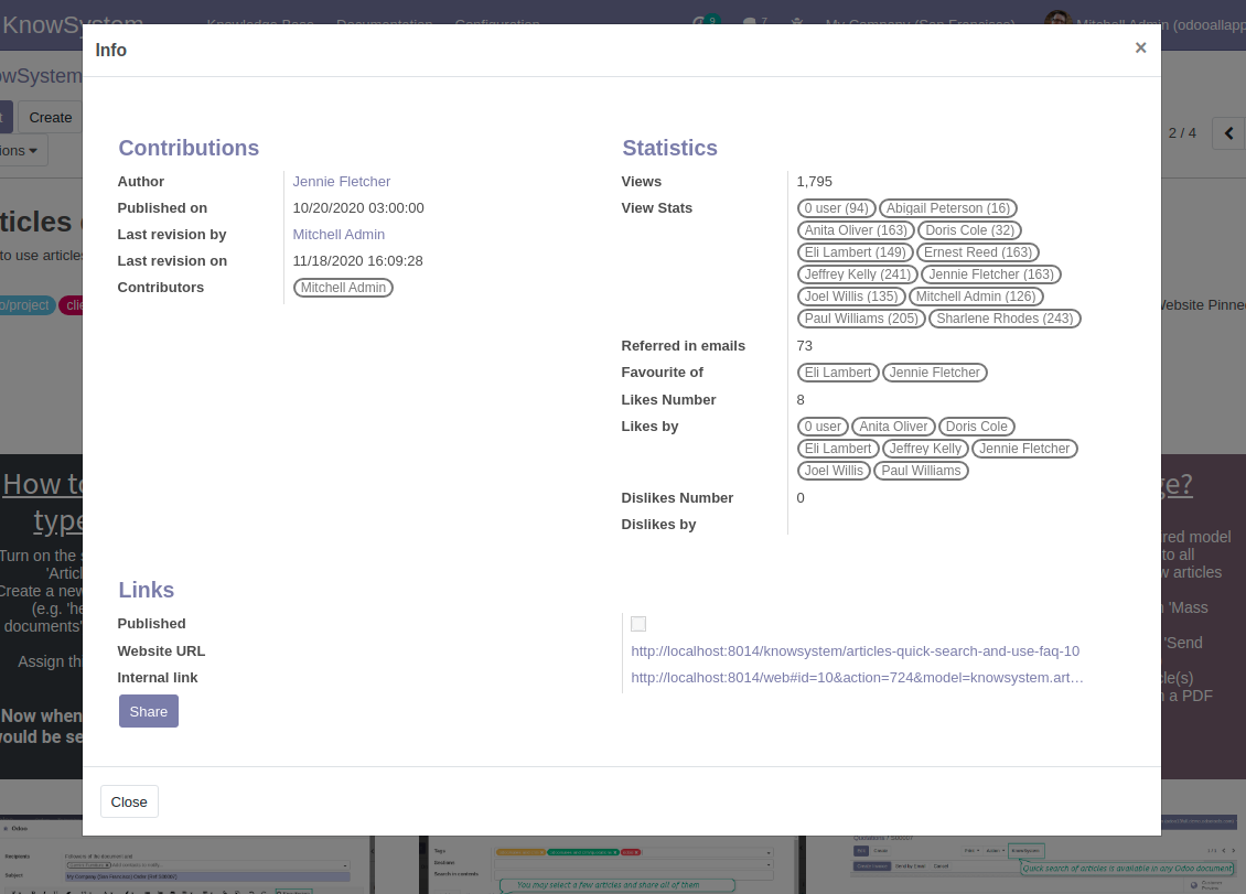 Details over knowledge articles