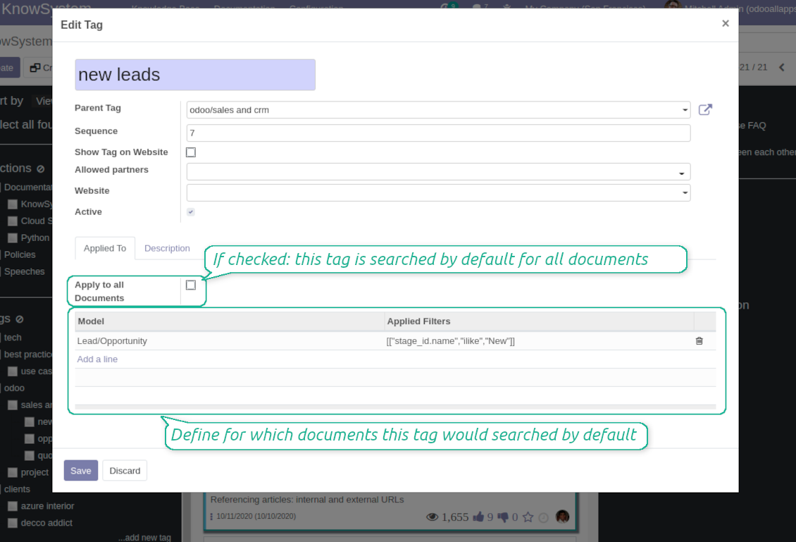 KnowSystem tags for Odoo objects