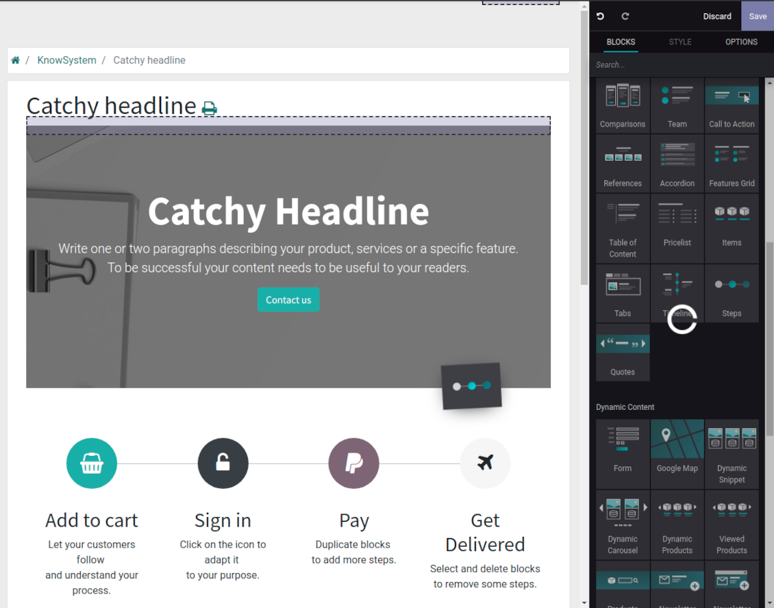 Website building blocks for Odoo KMS