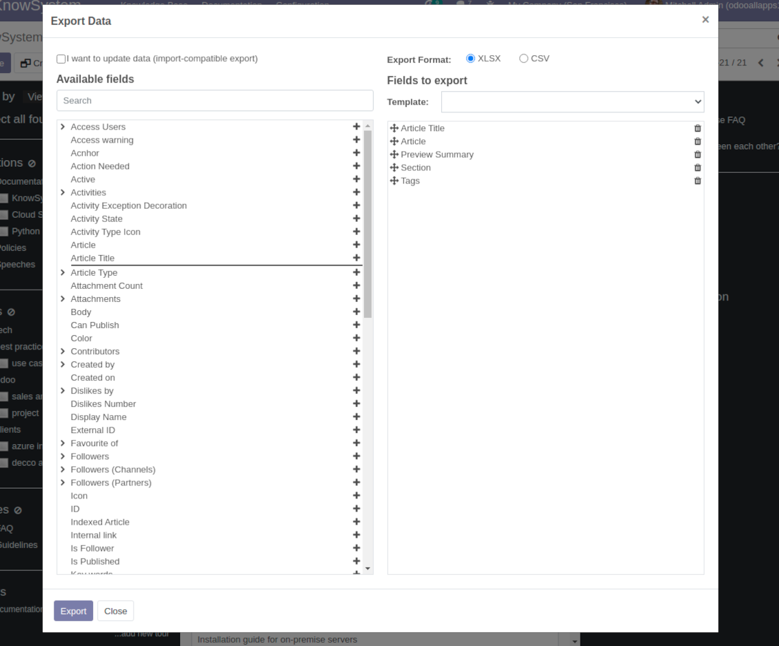 Export knowledge base