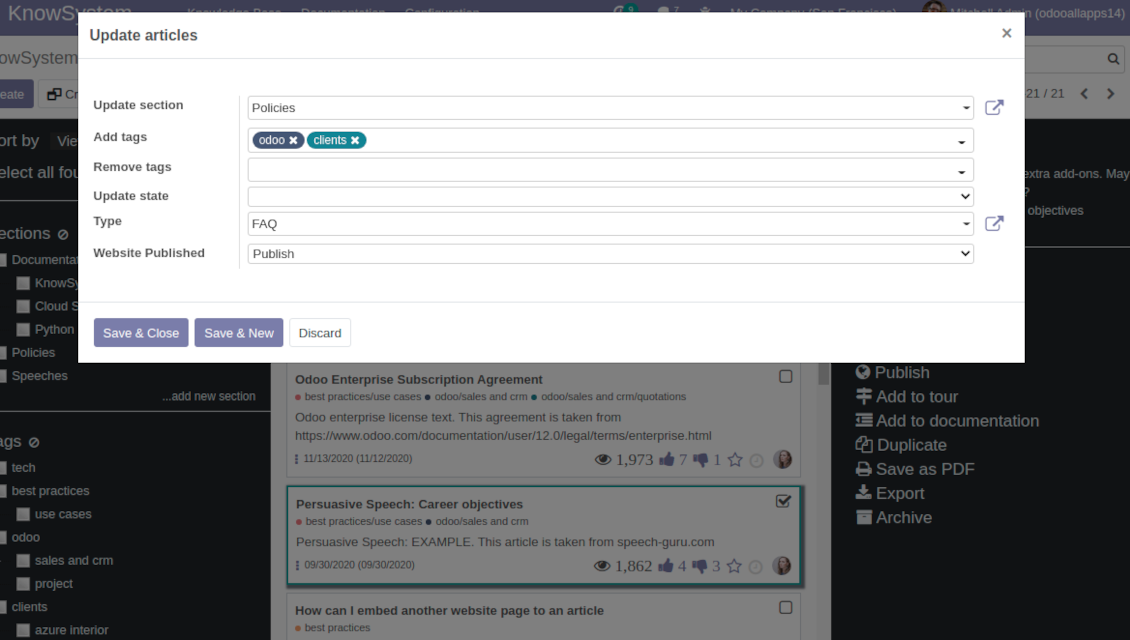 Update KMS articles in batch