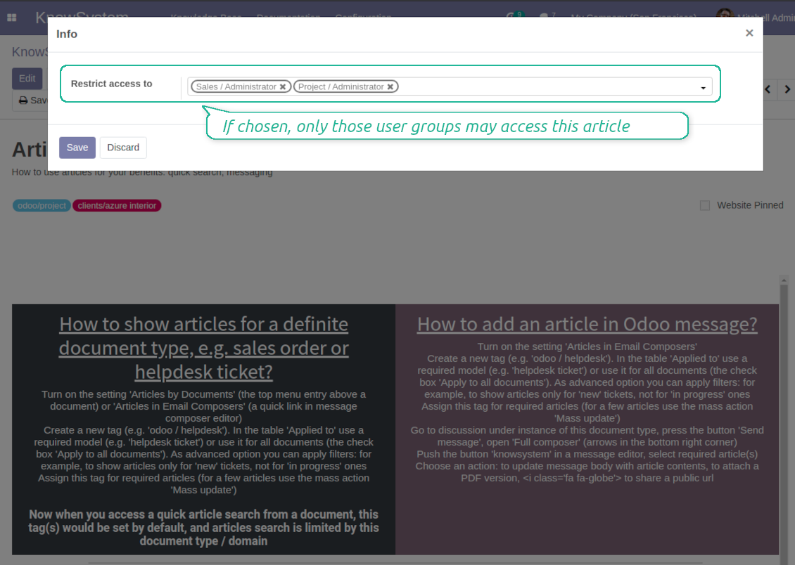 Own security rights for knowledge articles