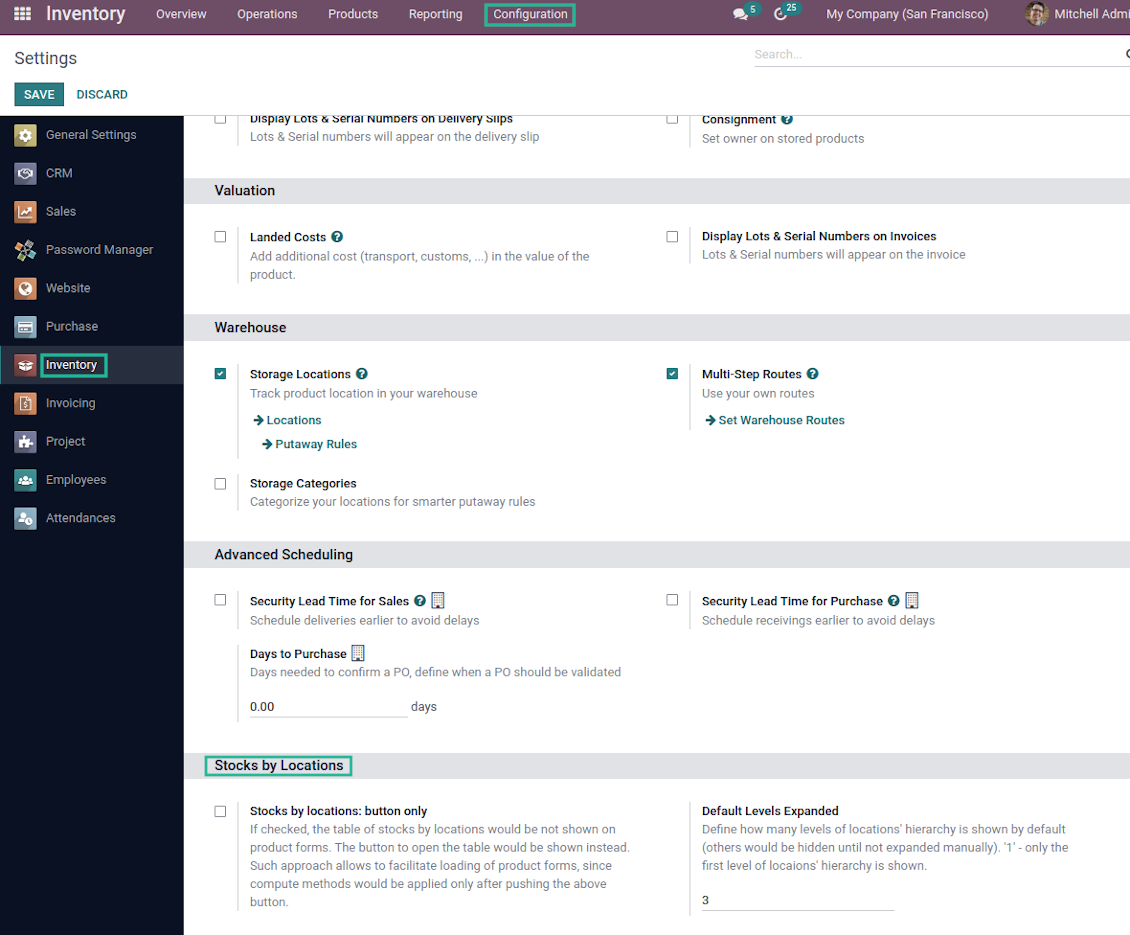 setting up Odoo stocks by locations