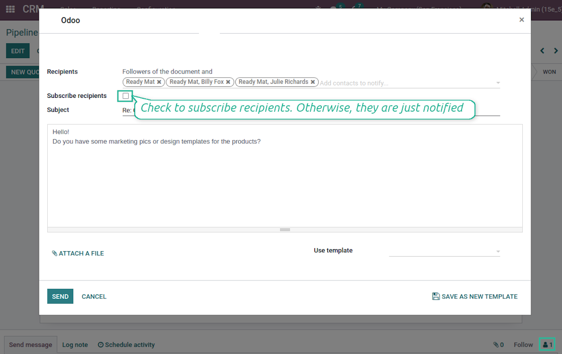 No auto subscription in Odoo email composer