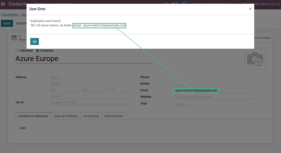 Odoo partners rigid duplicates
