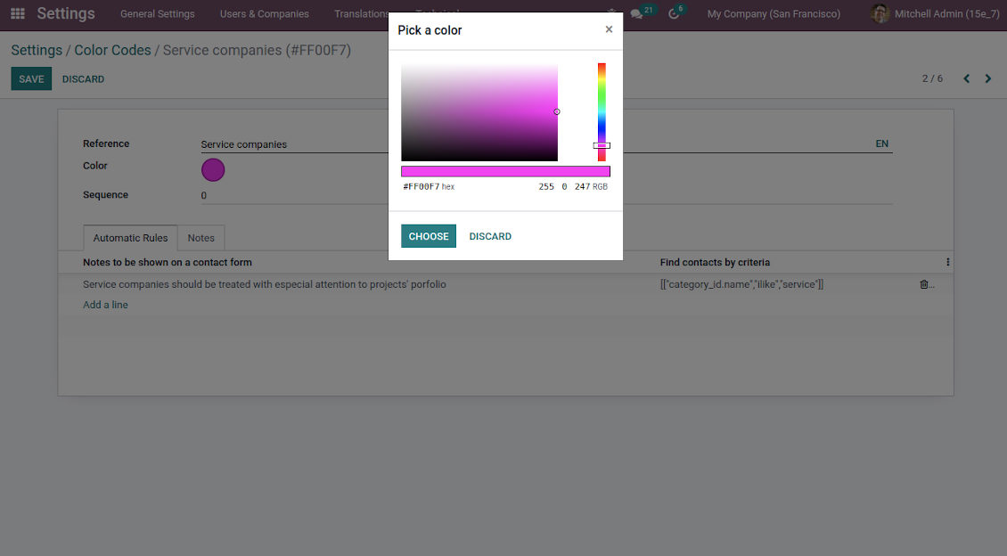 Edit color codes