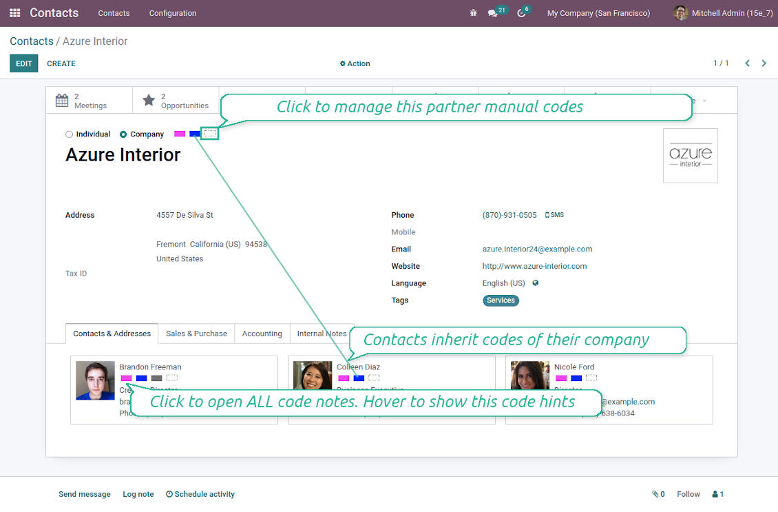 Odoo contact form color boxes