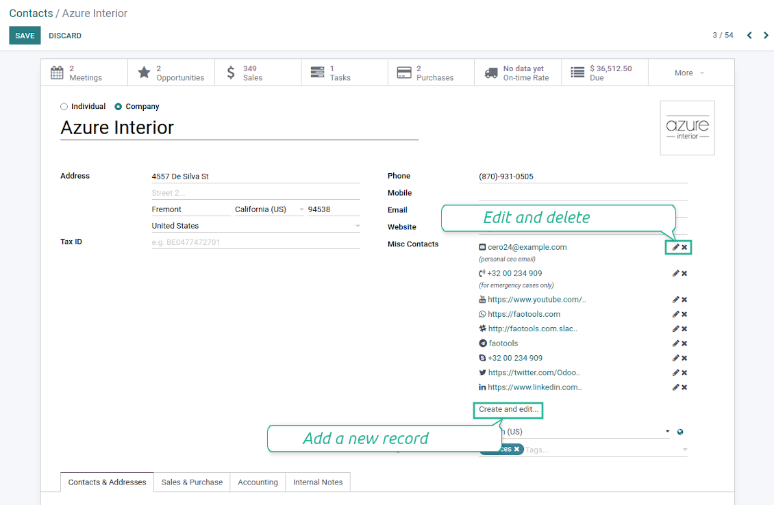 Odoo contact details editable