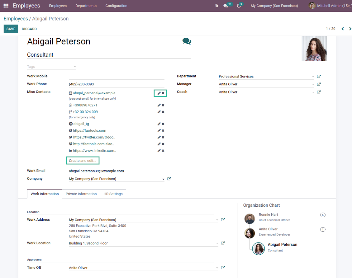 Editable misc contact details