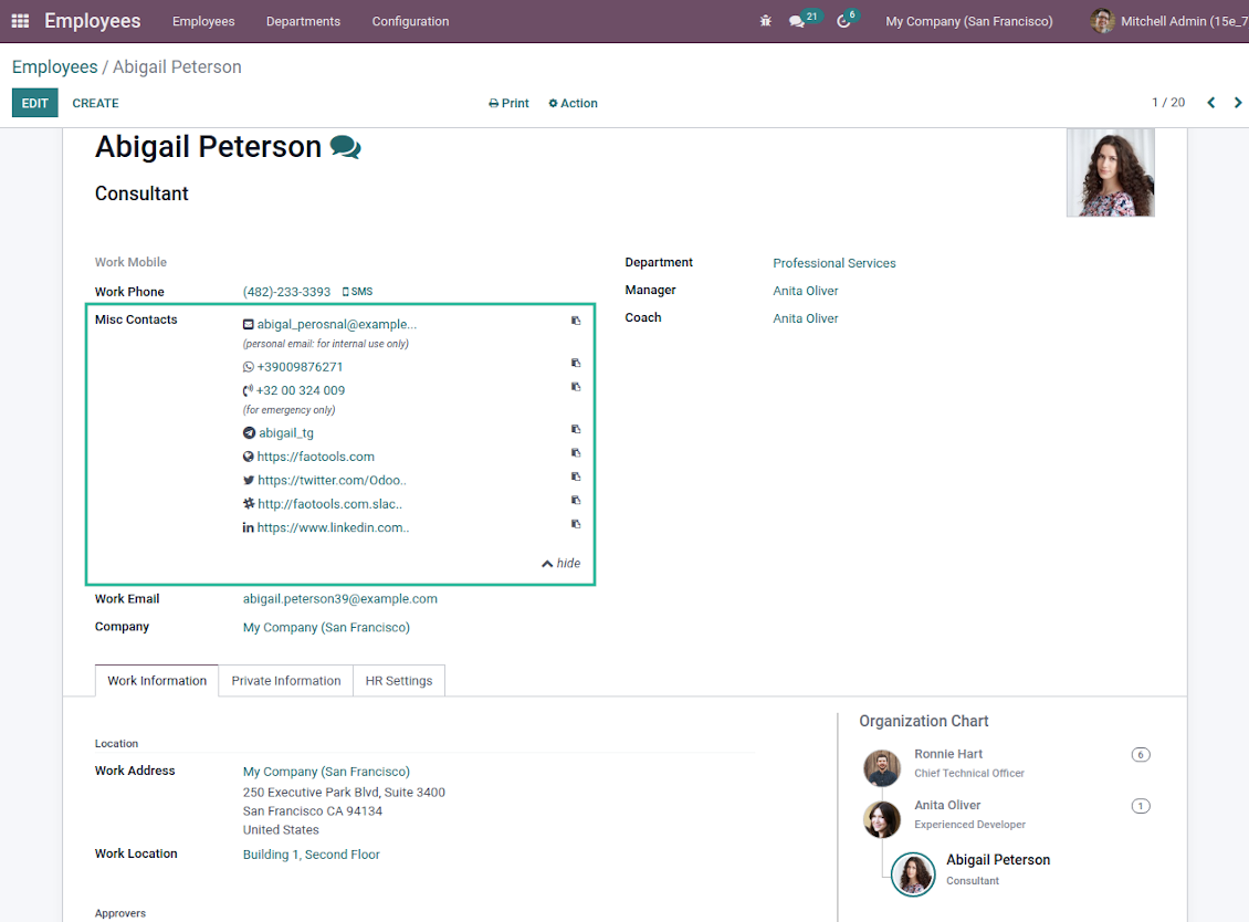 Odoo HR extra contact details