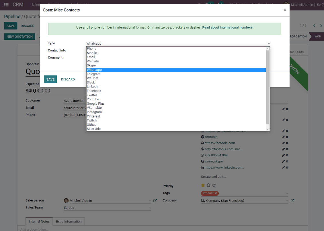 Contact info types and formats (CRM)