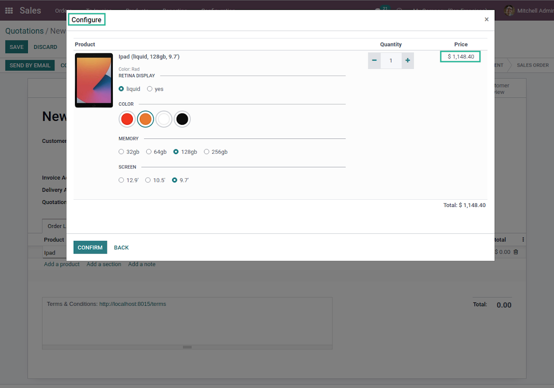 Odoo product configurator: attributes pricing
