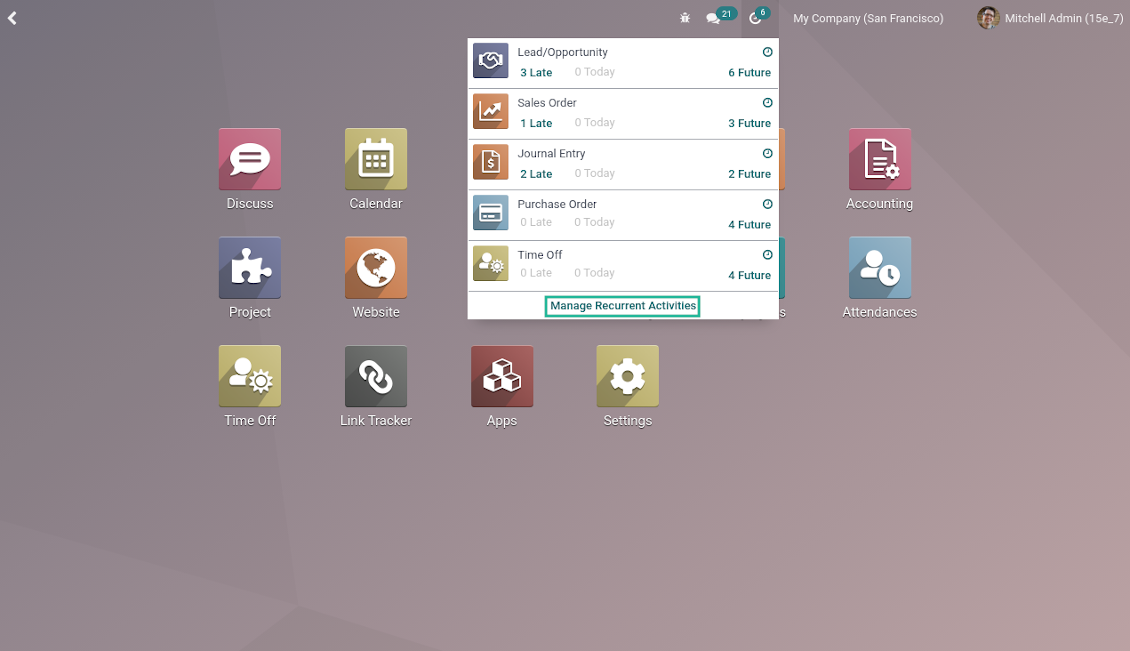 Header entry for repeated activities