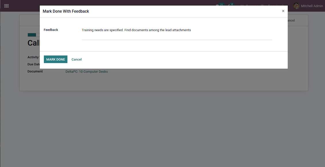 Mark activity done with comments