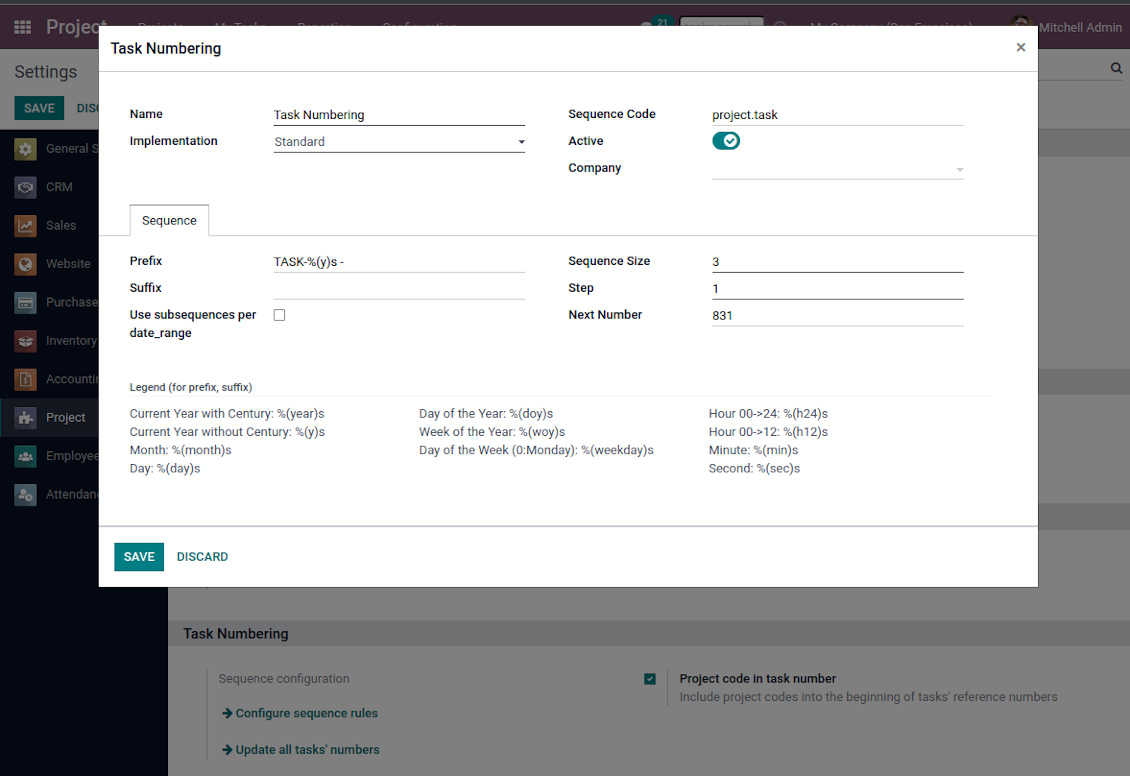 Project task ir sequence