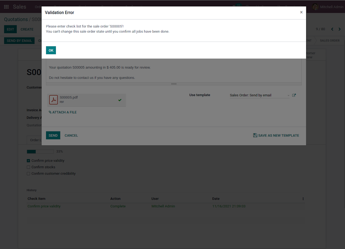 Check list mist be done to move an order further