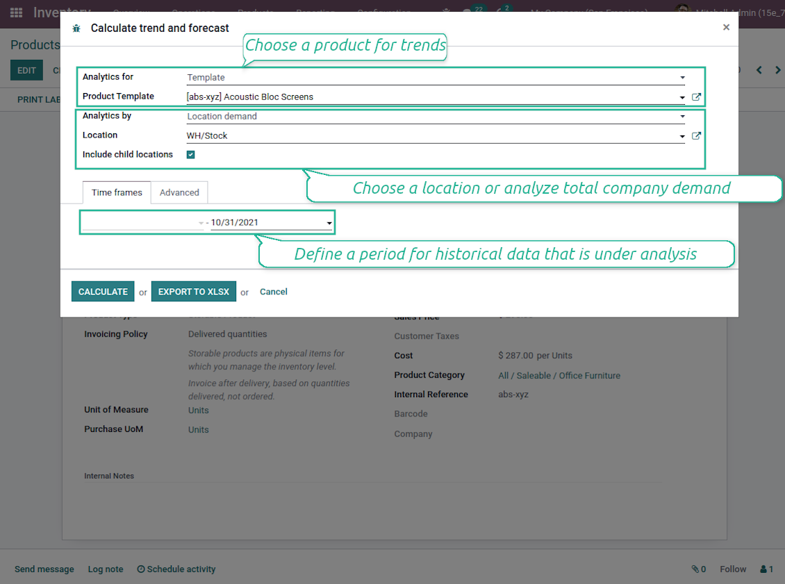Analyse stock demand per location or company