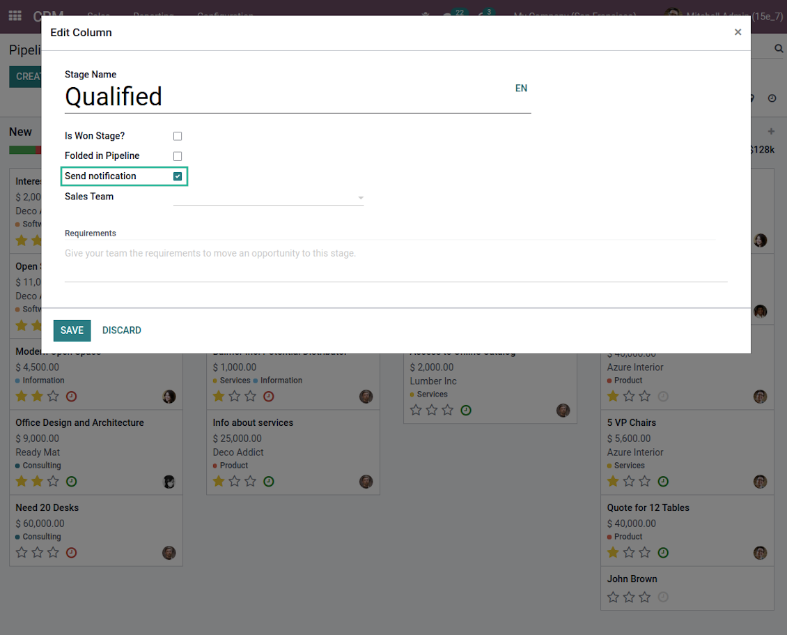 CRM stages for reminder