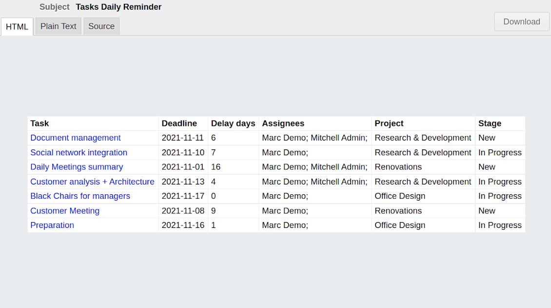 Odoo Project reminder