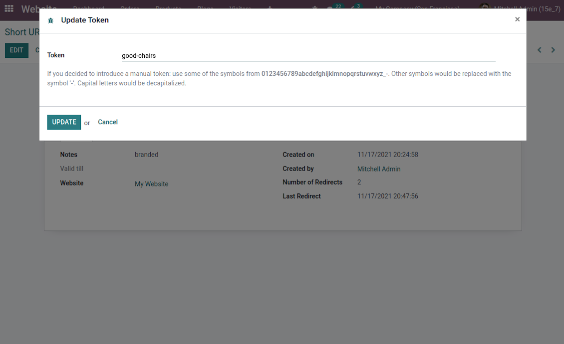 Short URL Odoo form view