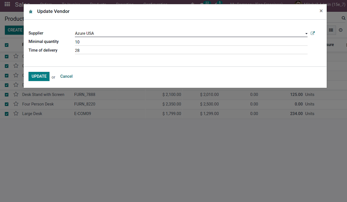 Odoo edit suppliers for products