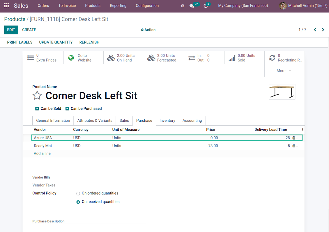 Odoo product supplier info