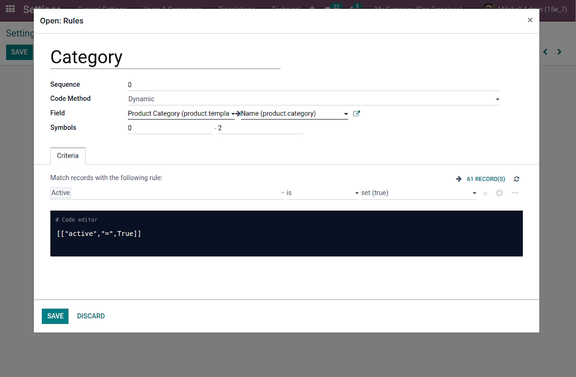 Product dynamic code (manufacturer example)