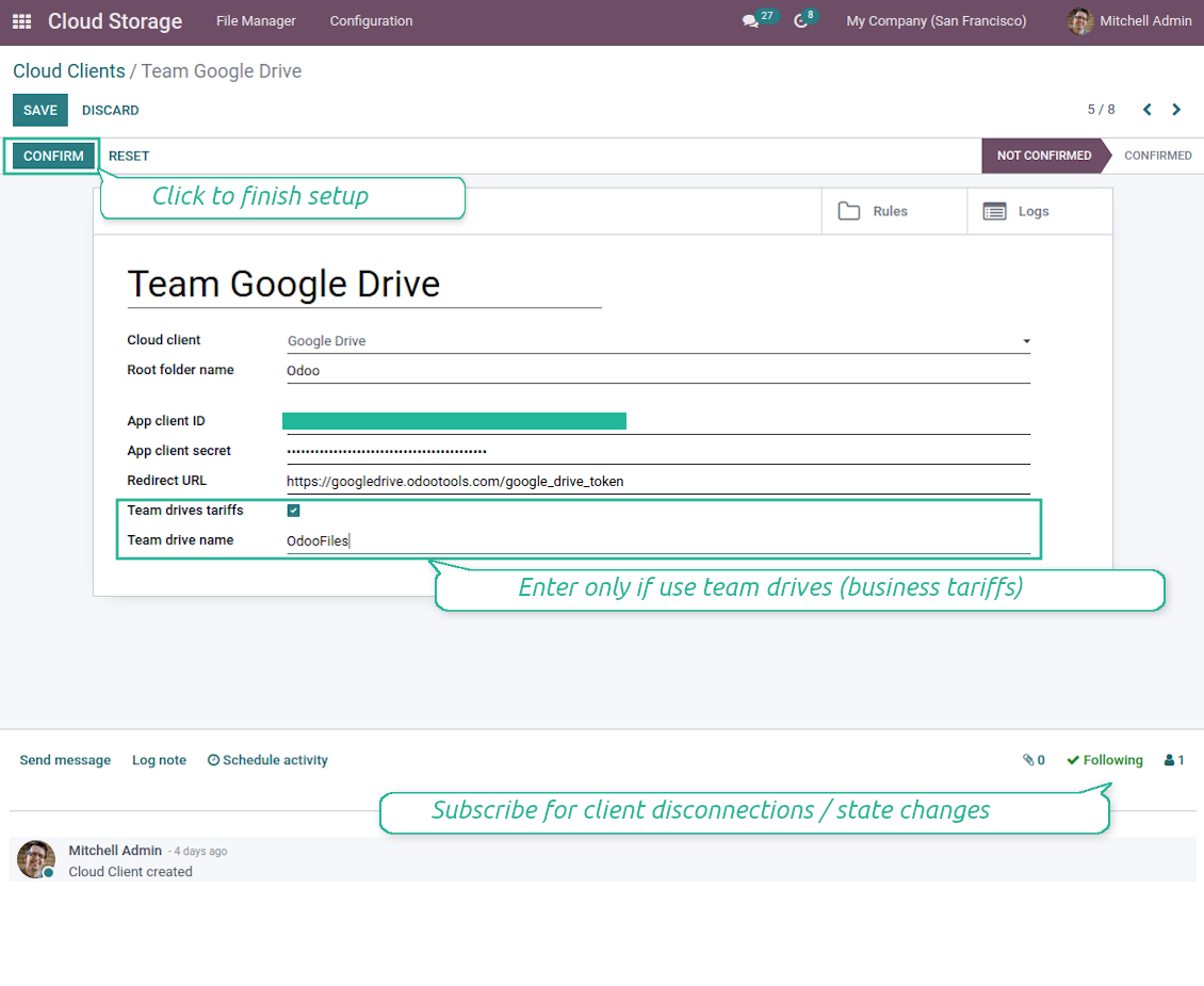 Enter Google app credentials to Odoo