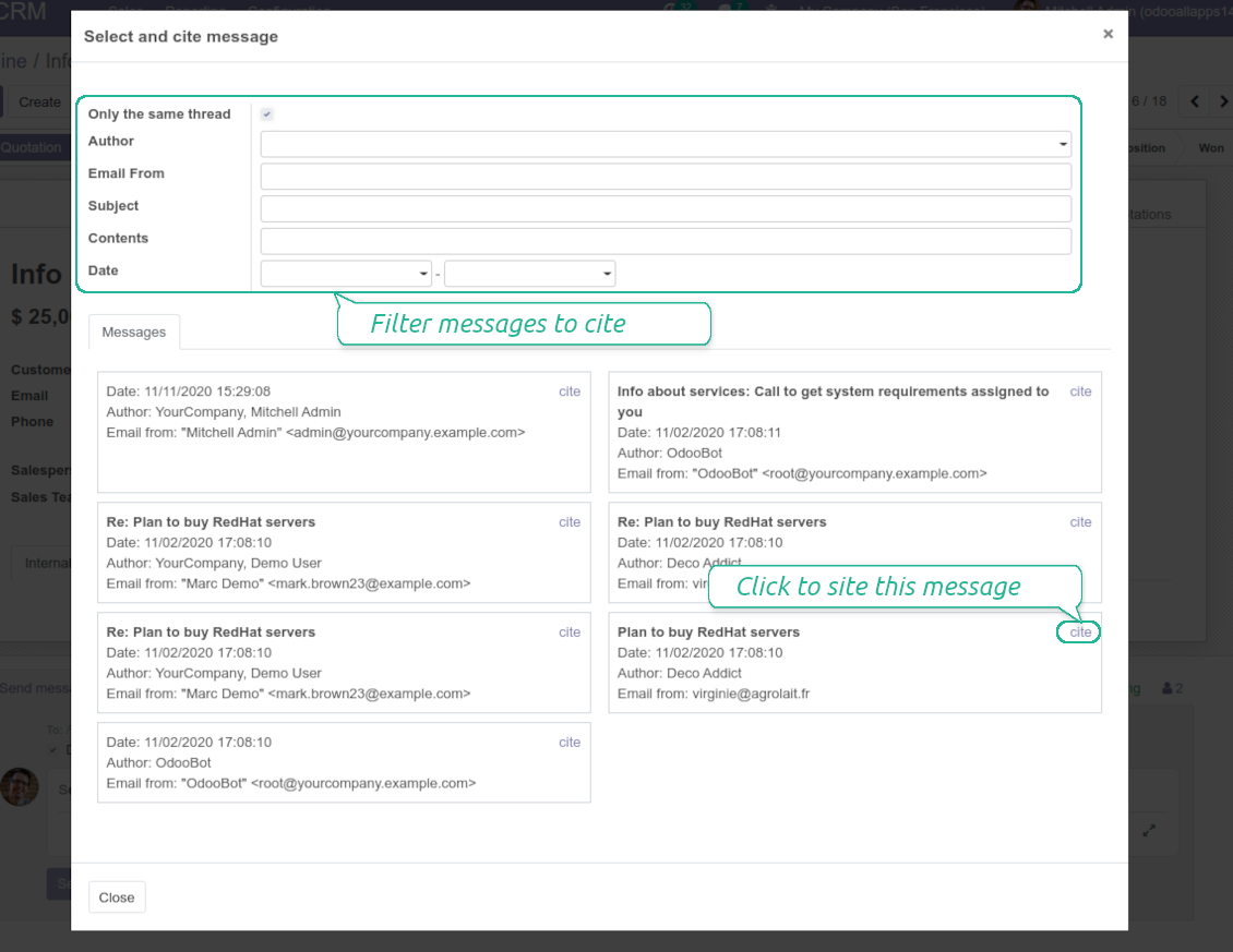 Messages search wizard