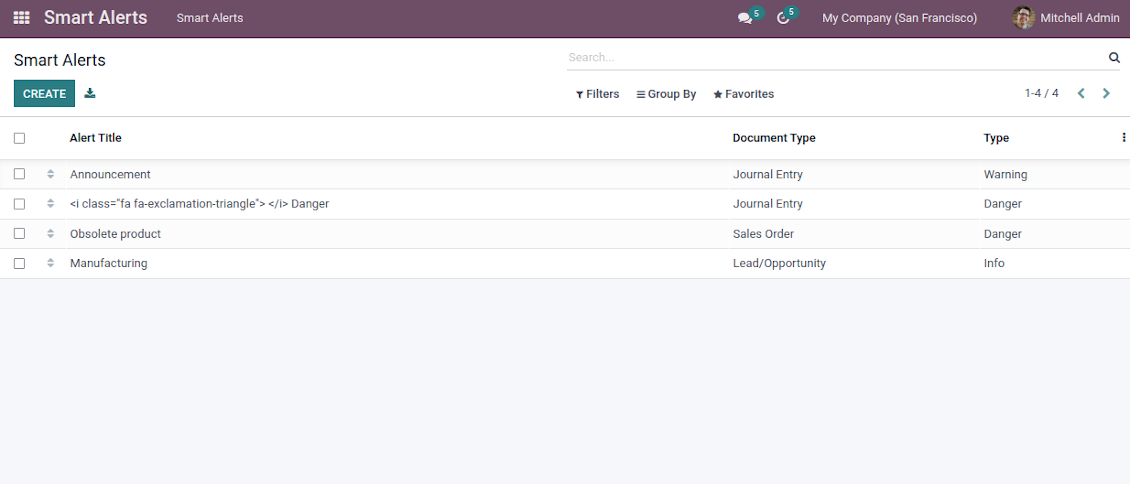 List of configurable Odoo warnings