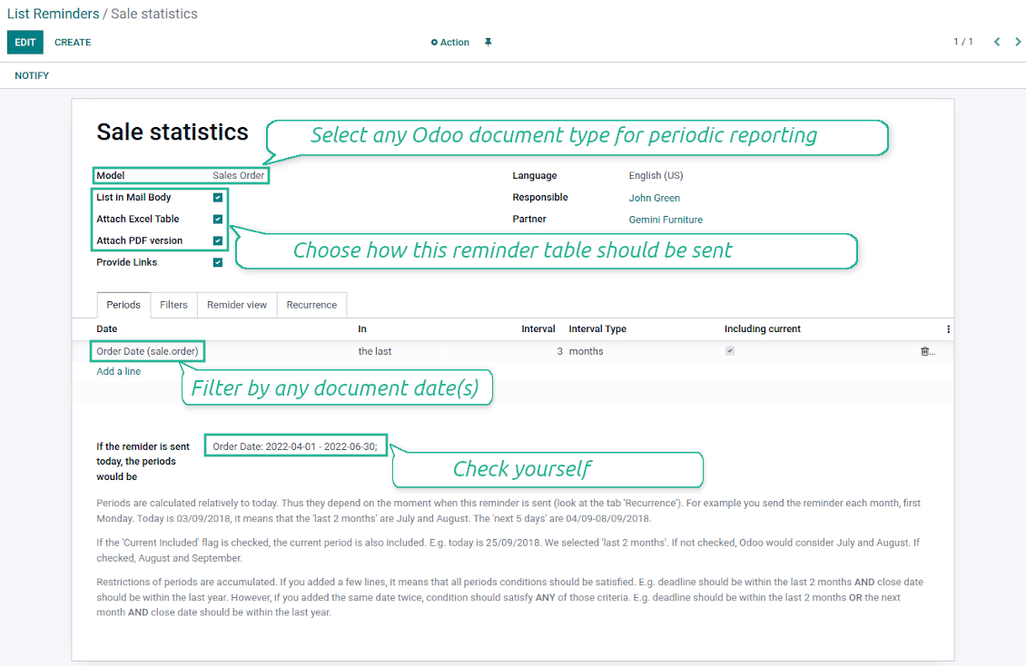 Odoo lists reminder relative periods