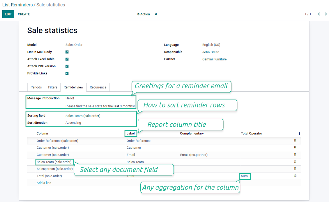 Lists columns and view