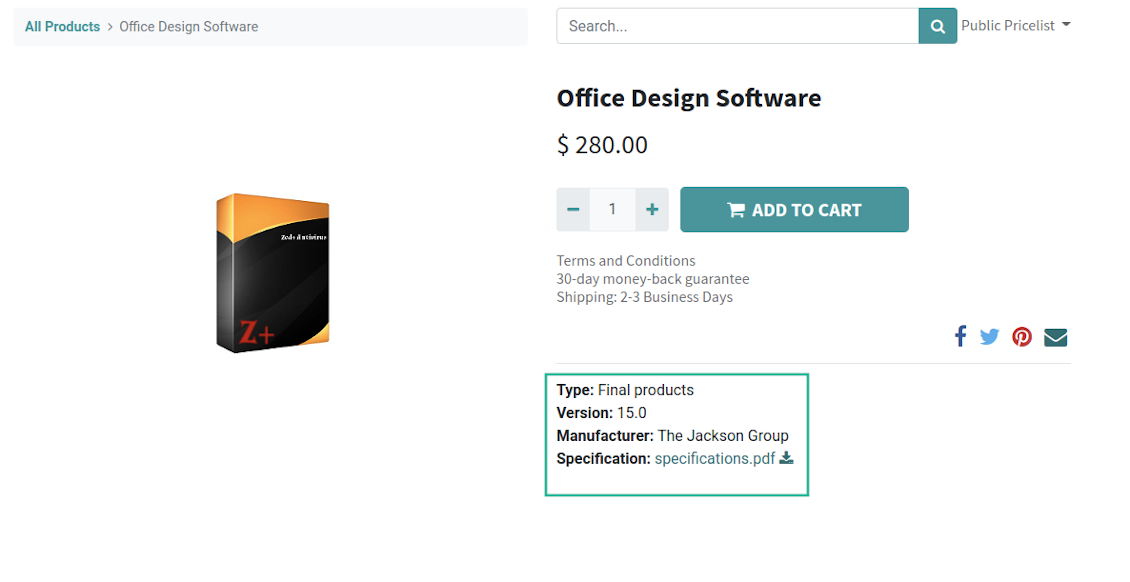 Odoo product e-commerce custom fields