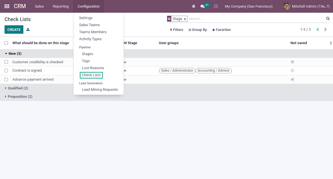 CRM Check list own view