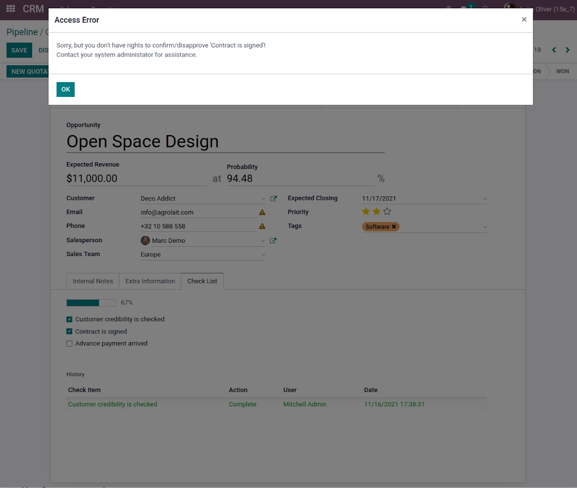 User groups per CRM check items